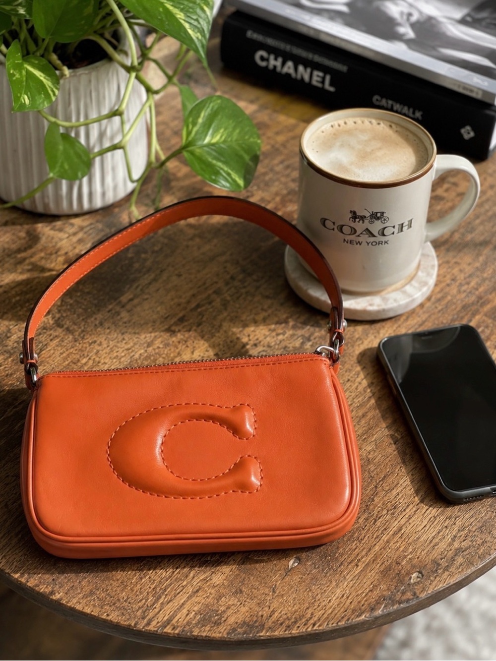 Coach Nolita 19 Orange Leather Mini Shoulder Bag with Stitched C